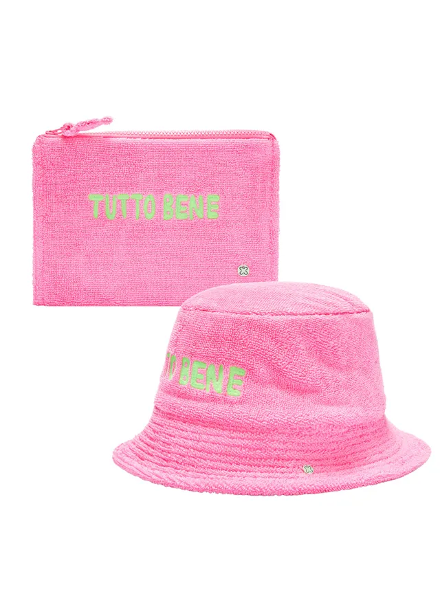codello-x-peanuts-set-aus-bucket-hat-und-clutch-in-pink-baumwoll-frottee image 1