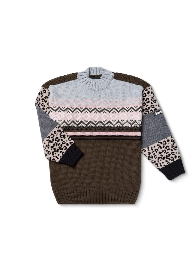 eisb-r-annemarie-norweger-pullover-damen-braun-merino-mix-mit-leo-und-flausch image 1