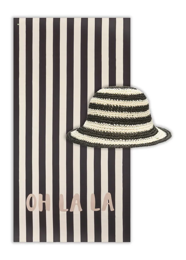 codello-set-aus-sonnenhut-und-strandtuch-bucket-hat-paper-straw-streifen-mikrofa image 1