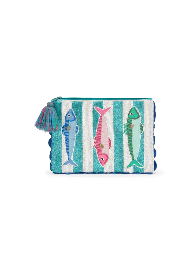codello-clutch-fish-parade-perlenbestickt-t-rkis-wei-mit-quaste image 1