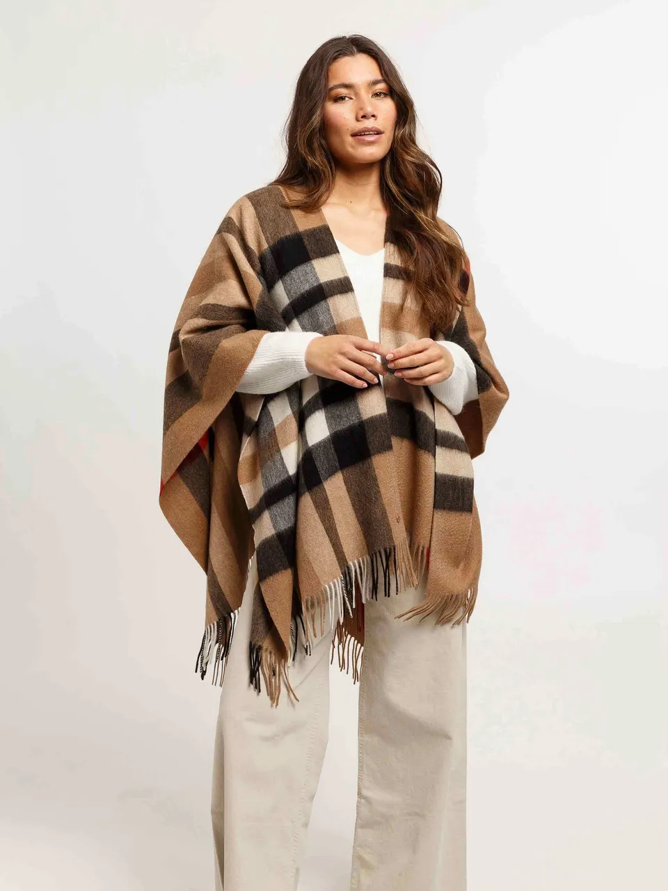fraas-poncho-ruana-fraas-plaid-karo-reine-wolle-120-x-160-cm image 1