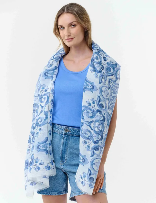 fraas-schal-mit-mosaik-design-hanf-baumwolle-58-x-180-cm image 1