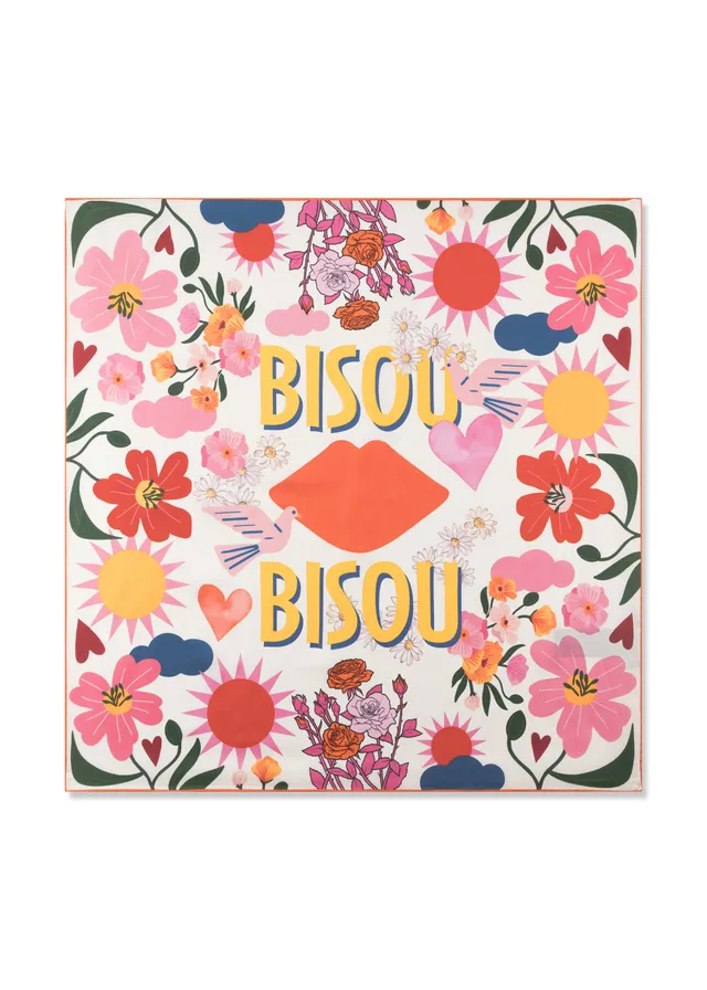 codello-nickituch-mini-carr-aus-seide-mit-blumenmuster-und-bisou-schriftzug image 1