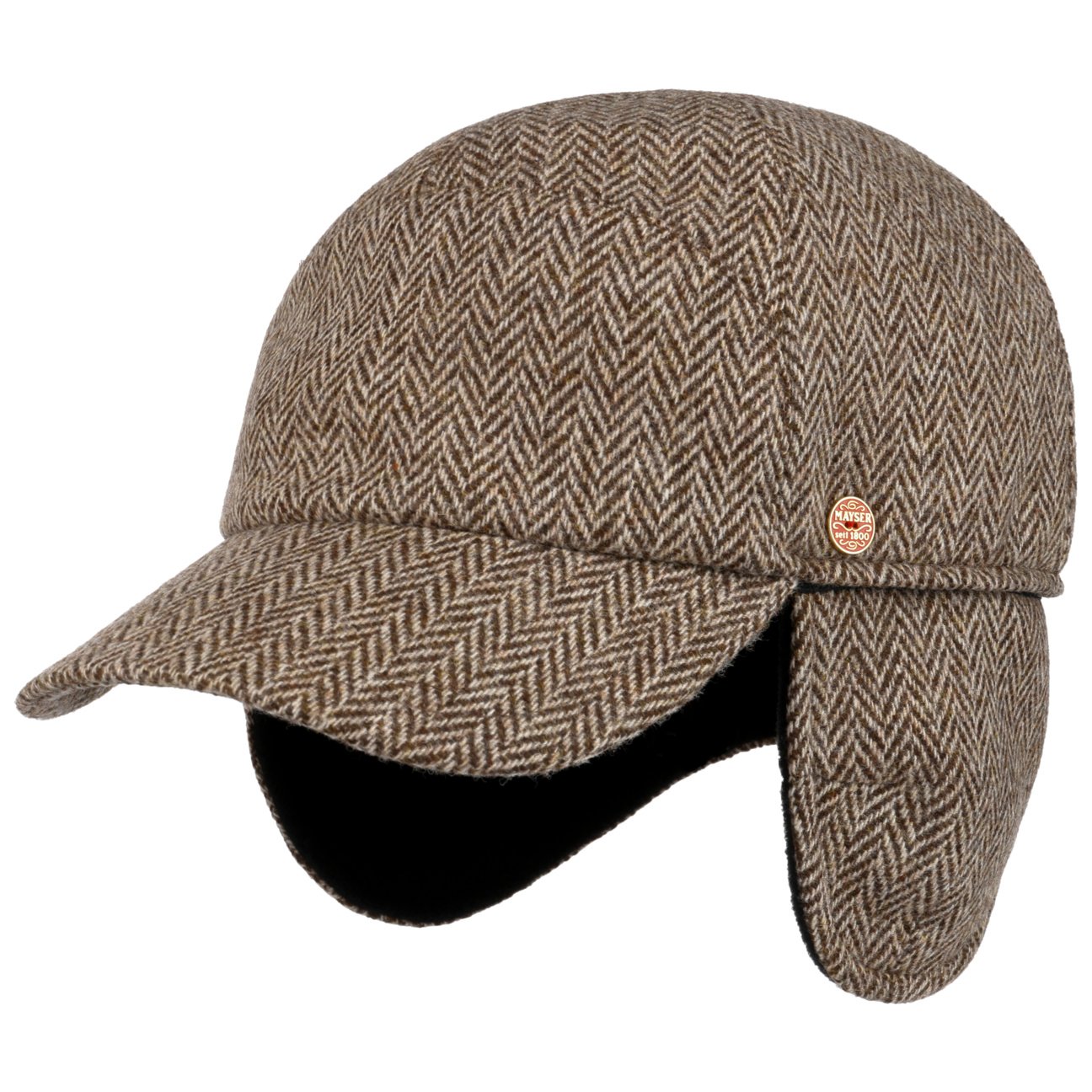 mayser-herringbone-cap-mit-ohrenklappen-woll-baseballcap-mit-fischgr-tmuster image 3