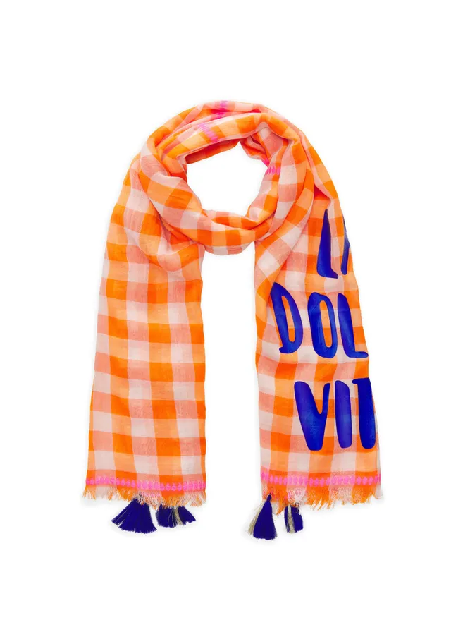 codello-schal-aus-baumwoll-mix-mit-karo-orange-la-dolce-vita image 1