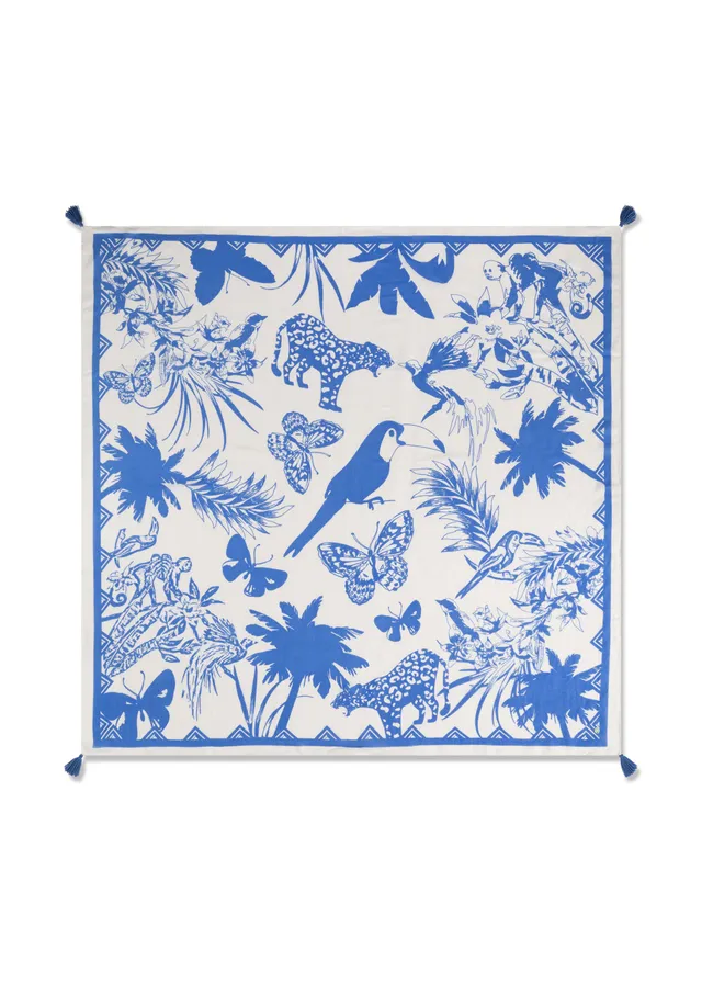 codello-tuch-aus-viskose-leinen-mix-mit-dschungelprint-in-blau-wei image 1