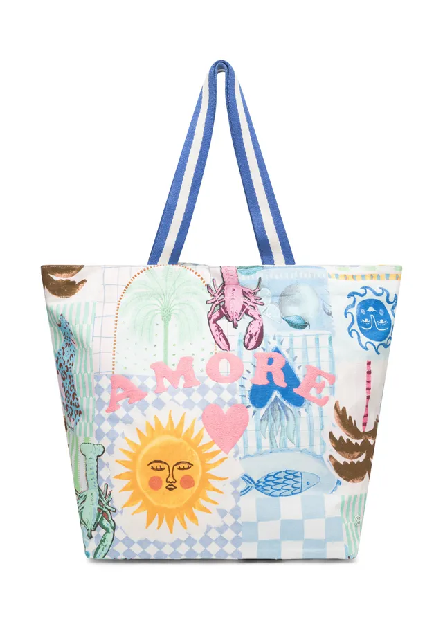 codello-shopper-aus-canvas-mit-mustermix-und-amore-stickerei-blau image 1