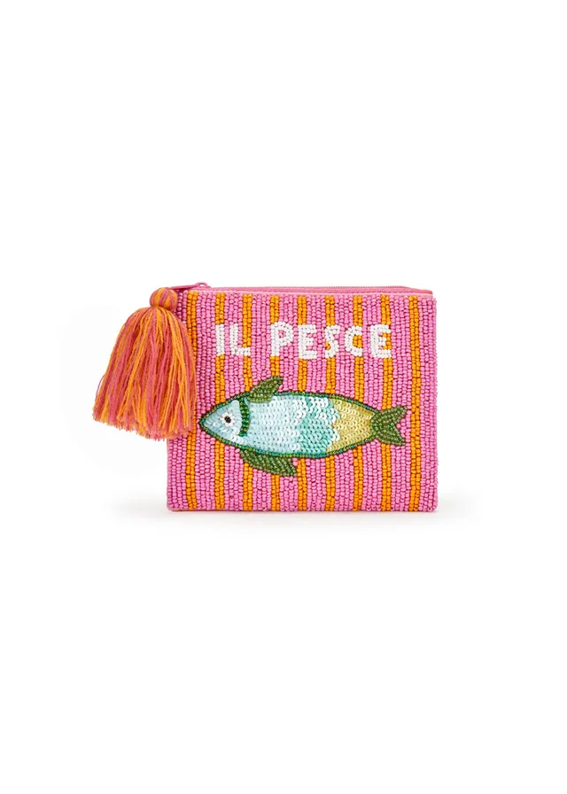 codello-t-schchen-il-pesce-perlenstickerei-pink-orange-mit-quaste image 1