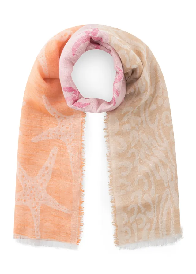 codello-jacquard-schal-aus-baumwoll-leinen-mix-in-pink-orange-beige image 1