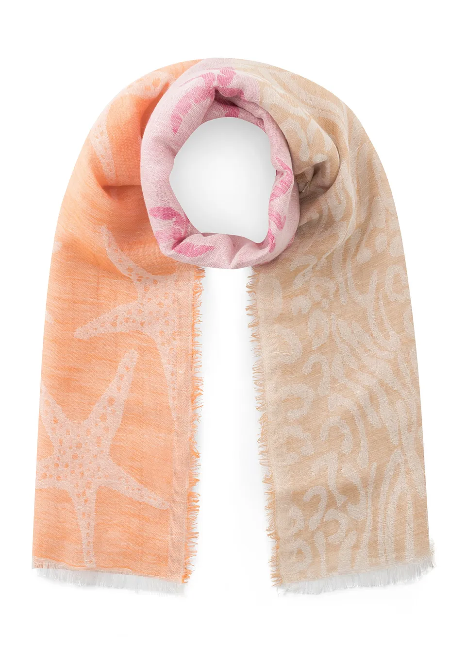 codello-jacquard-schal-aus-baumwoll-leinen-mix-in-pink-orange-beige image 1