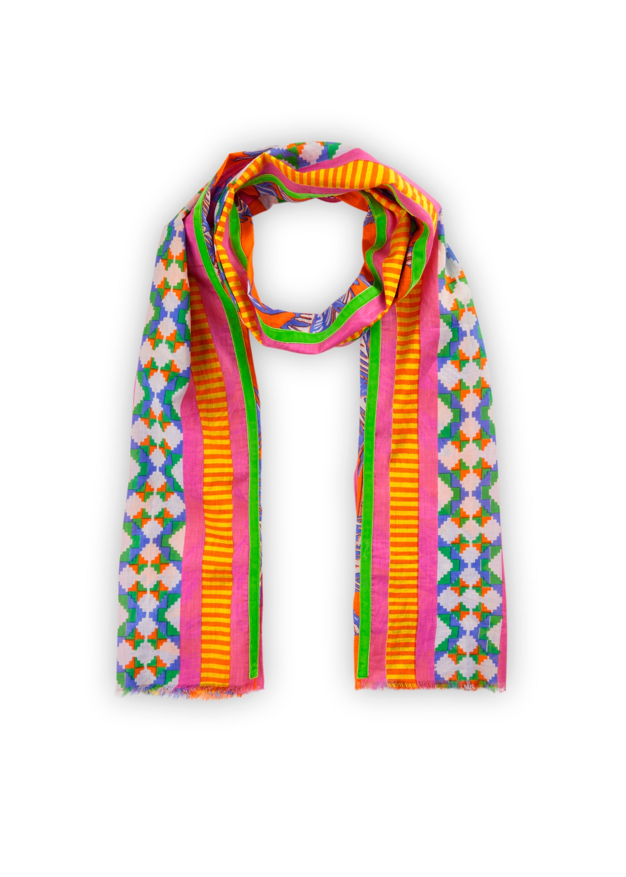 codello-schal-schmal-organic-cotton-mustermix-mit-samtband image 2