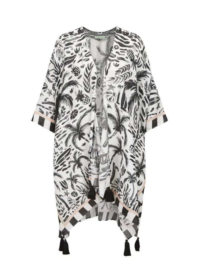 codello-poncho-aus-viskose-mit-strand-motiven-schwarz-wei image 1