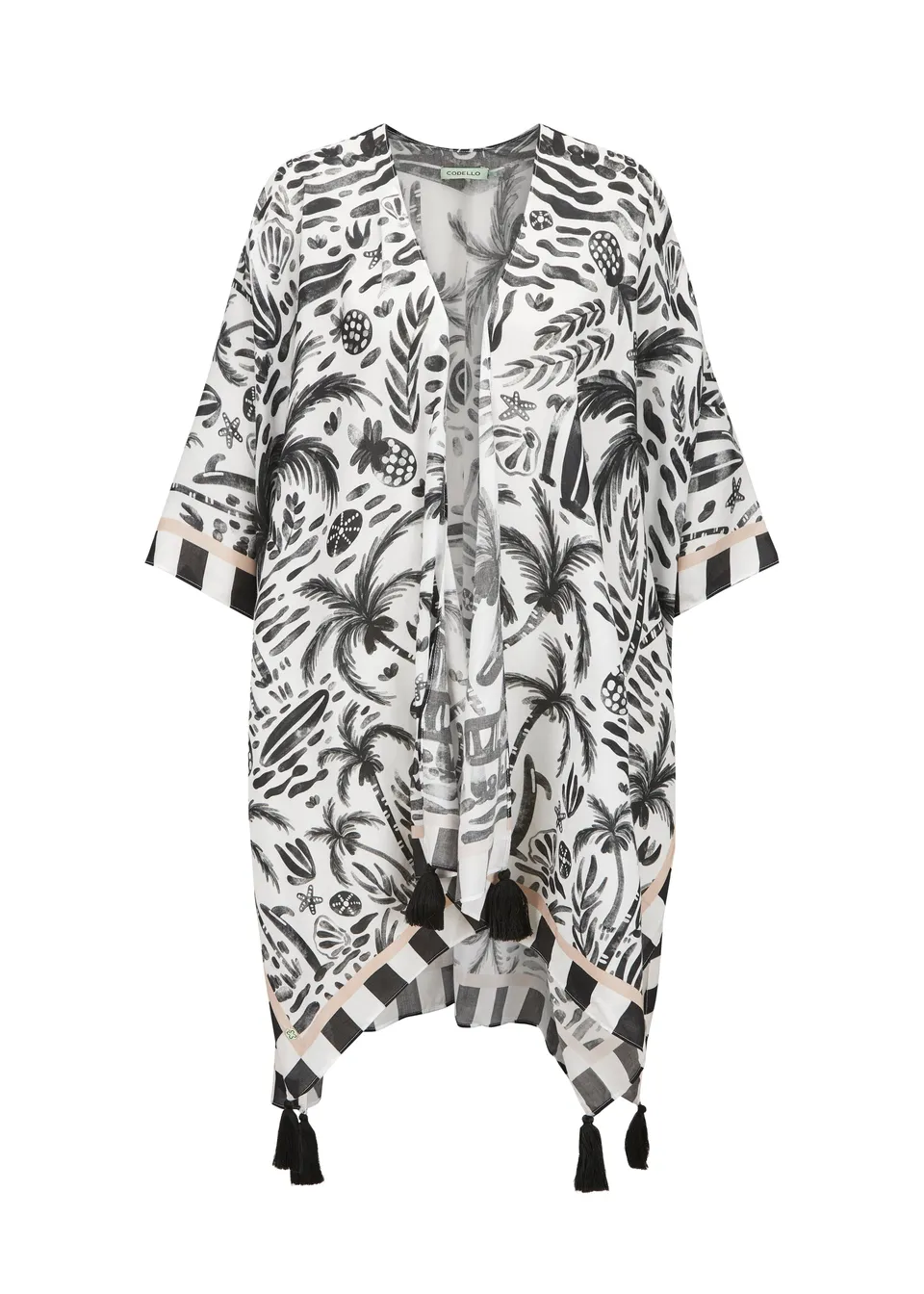 codello-poncho-aus-viskose-mit-strand-motiven-schwarz-wei image 1