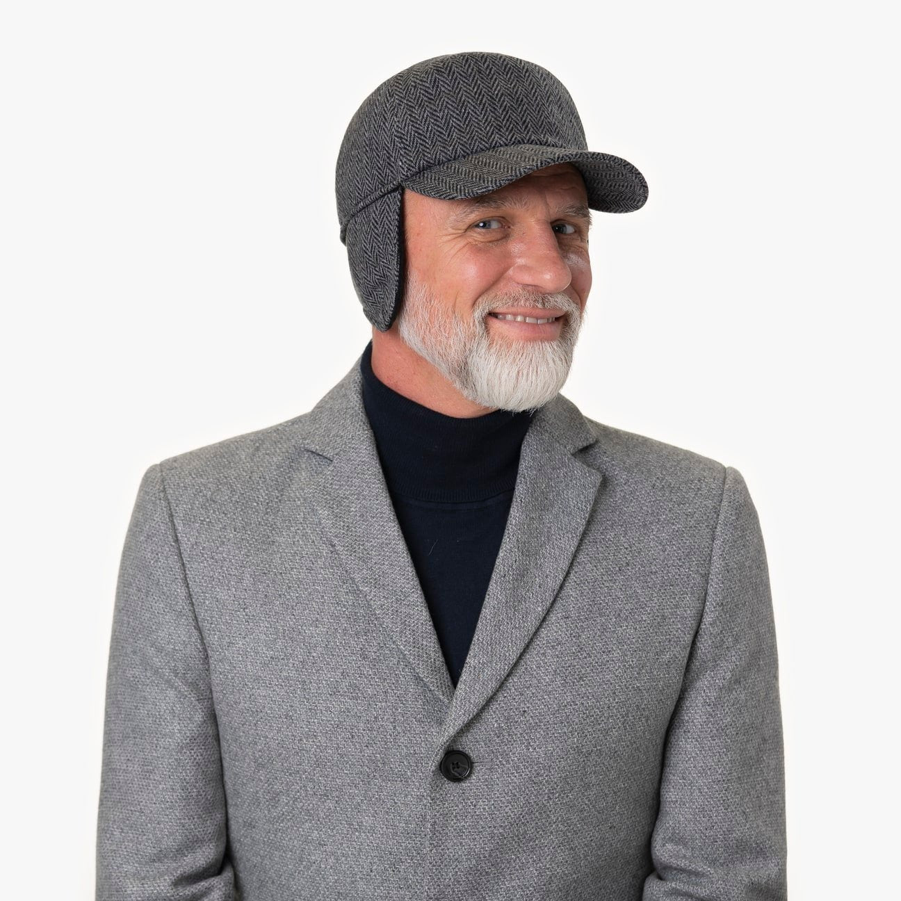 mayser-herringbone-cap-mit-ohrenklappen-woll-baseballcap-mit-fischgr-tmuster image 1
