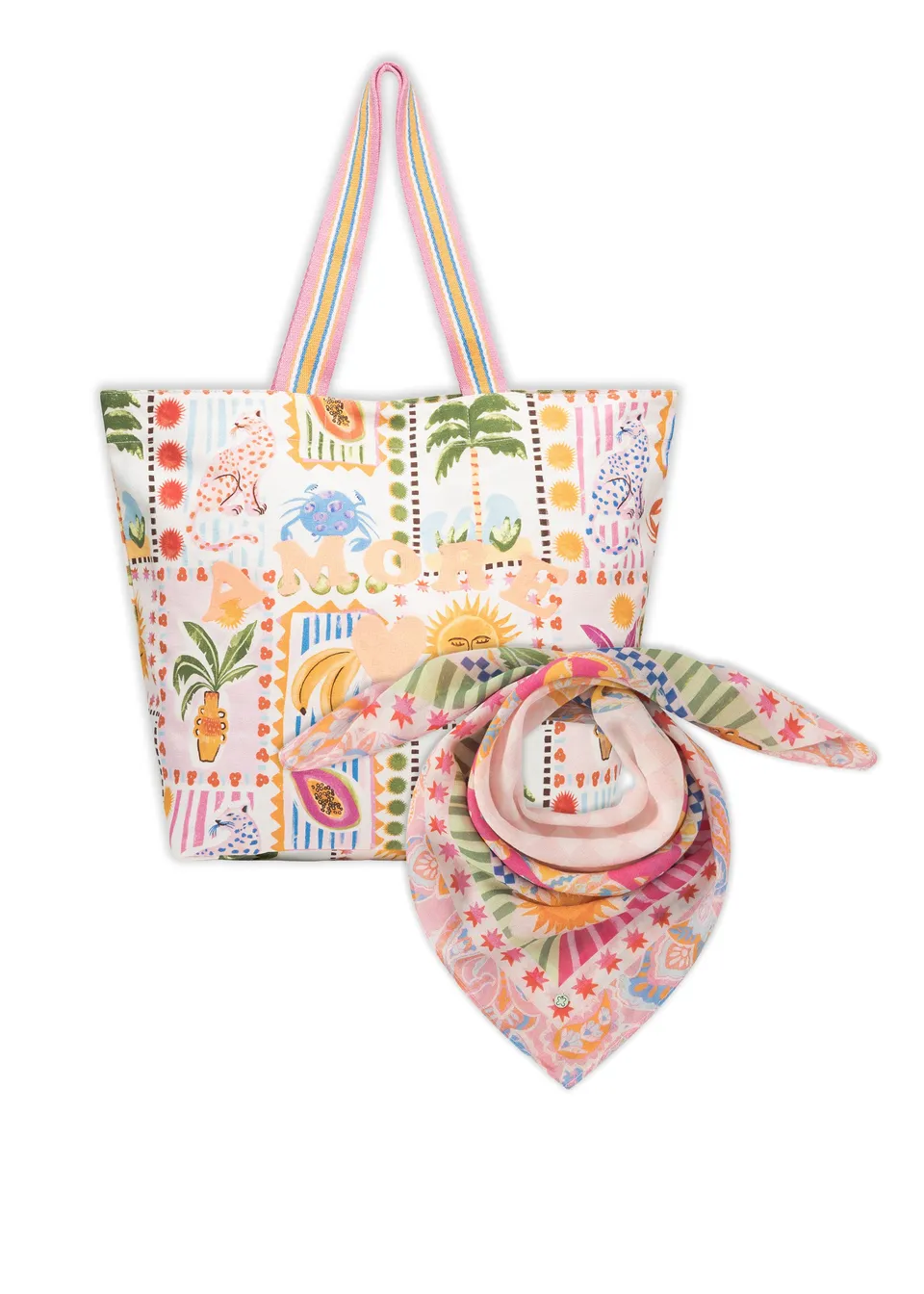codello-set-aus-shopper-und-tuch-in-rosa-canvas-shopper-mit-amore-stickerei-leic image 1