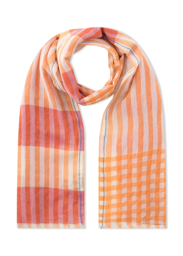 codello-baumwoll-schal-mit-karomuster-pink-orange image 1