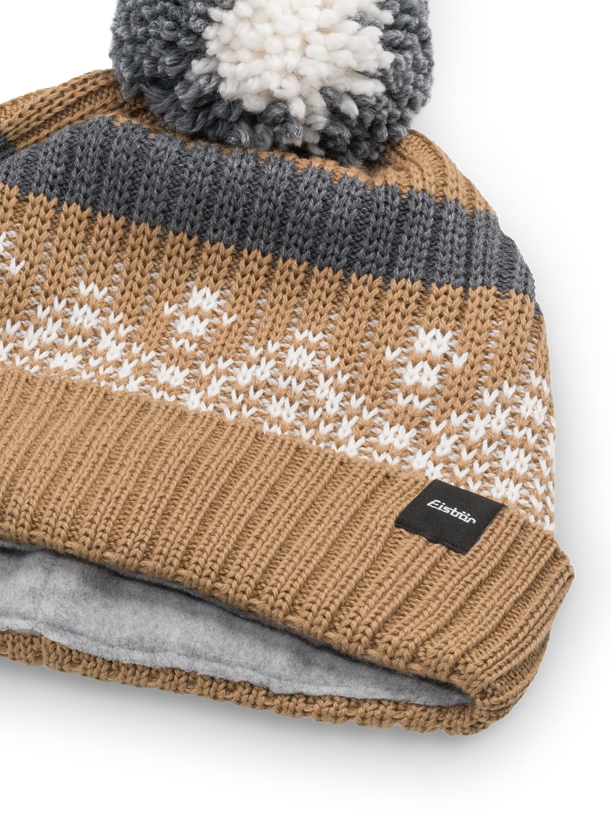 eisb-r-norrak-pompon-m-tze-cappuccino-merino-norwegerm-tze-unisex-mit-fleece-und image 2