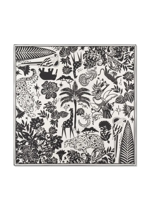 codello-nickituch-aus-reiner-seide-mit-dschungel-motiven-schwarz-wei image 1