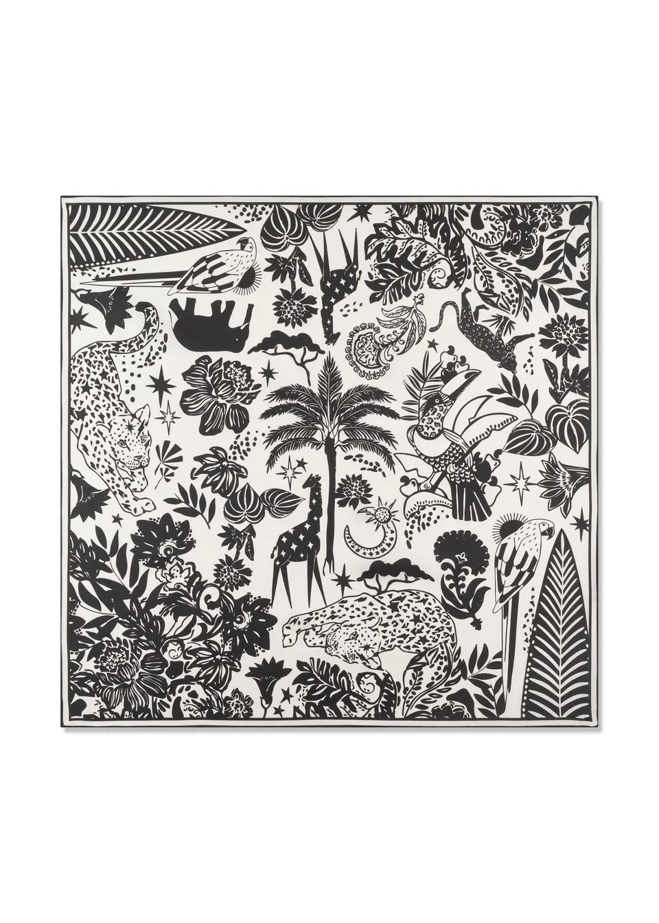 codello-nickituch-aus-reiner-seide-mit-dschungel-motiven-schwarz-wei image 1