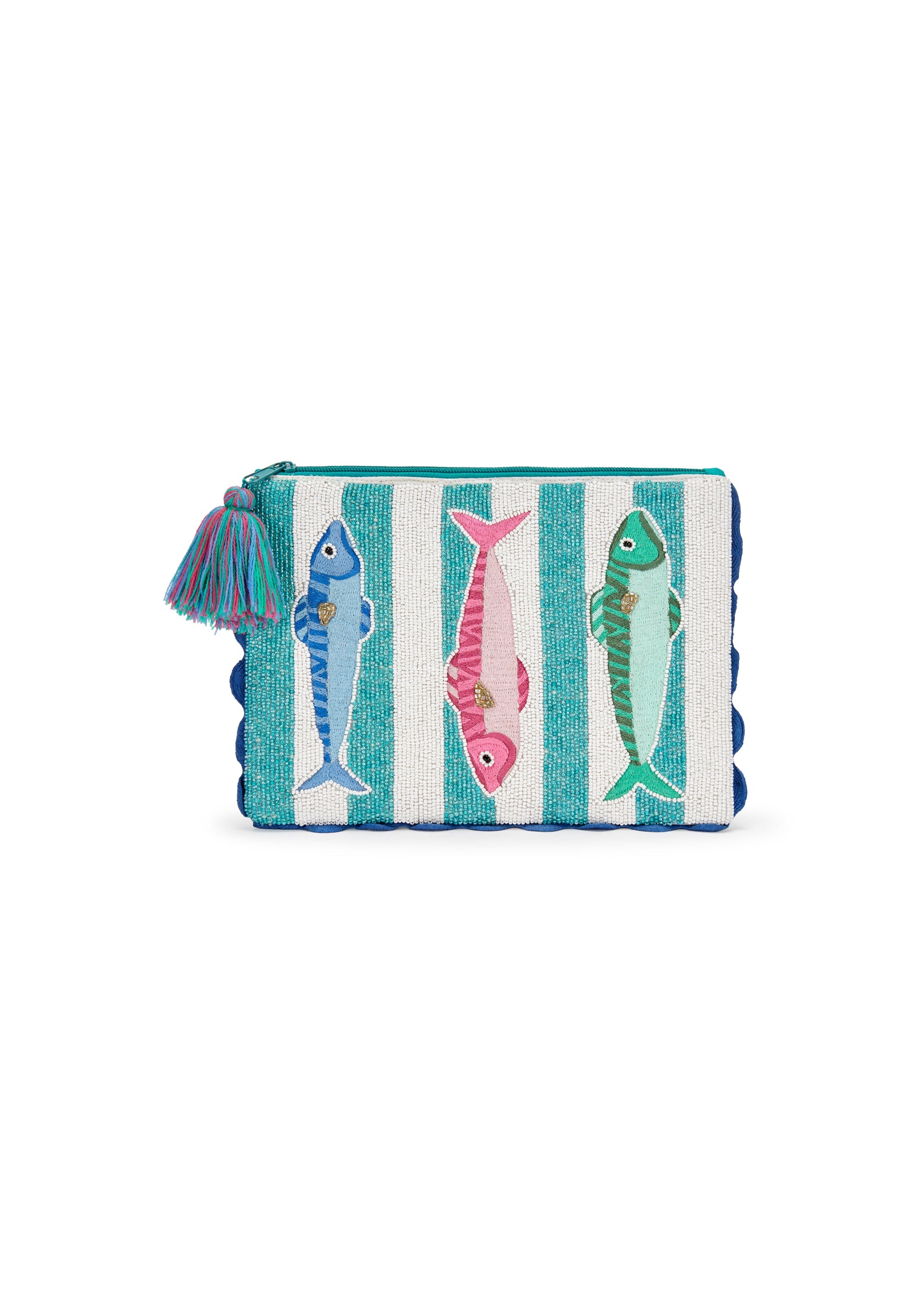 codello-clutch-fish-parade-perlenbestickt-t-rkis-wei-mit-quaste image 1