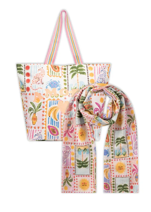 codello-set-aus-sommerschal-und-canvas-shopper-amore-in-pink image 1