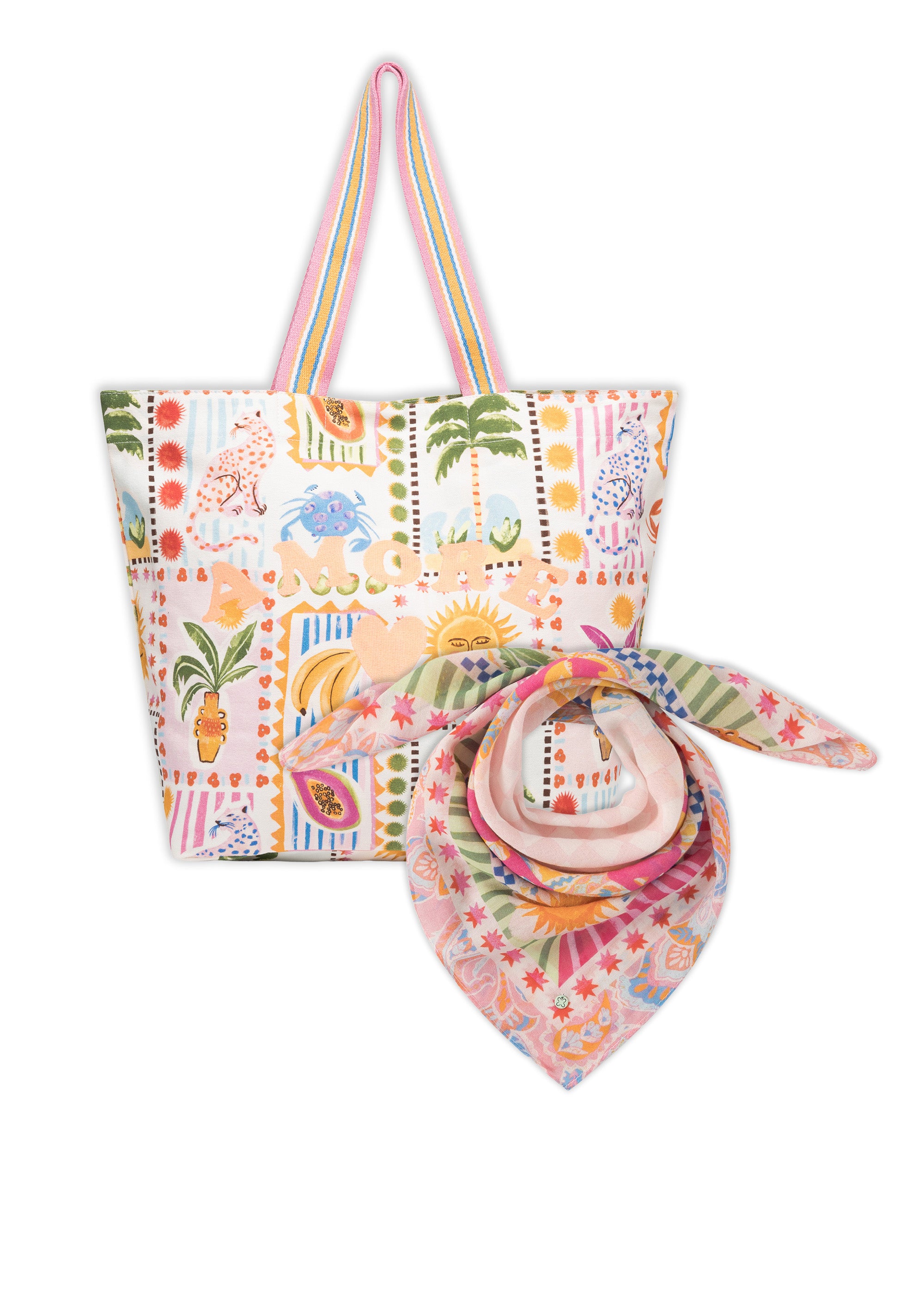 codello-set-aus-shopper-und-tuch-in-rosa-canvas-shopper-mit-amore-stickerei-leic image 1