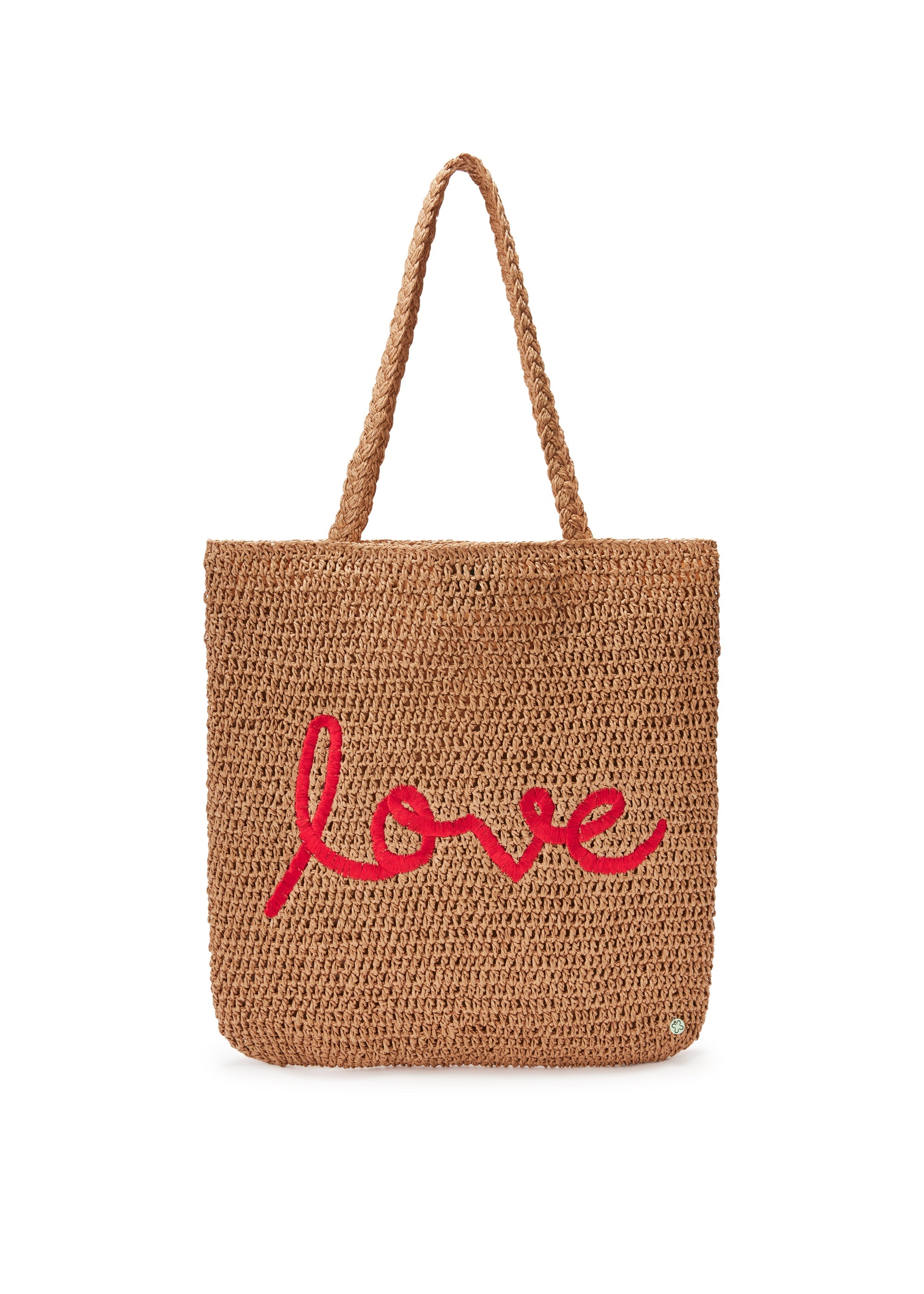 codello-strandtasche-beige-mit-love-stickerei-paper-straw-shopper image 1