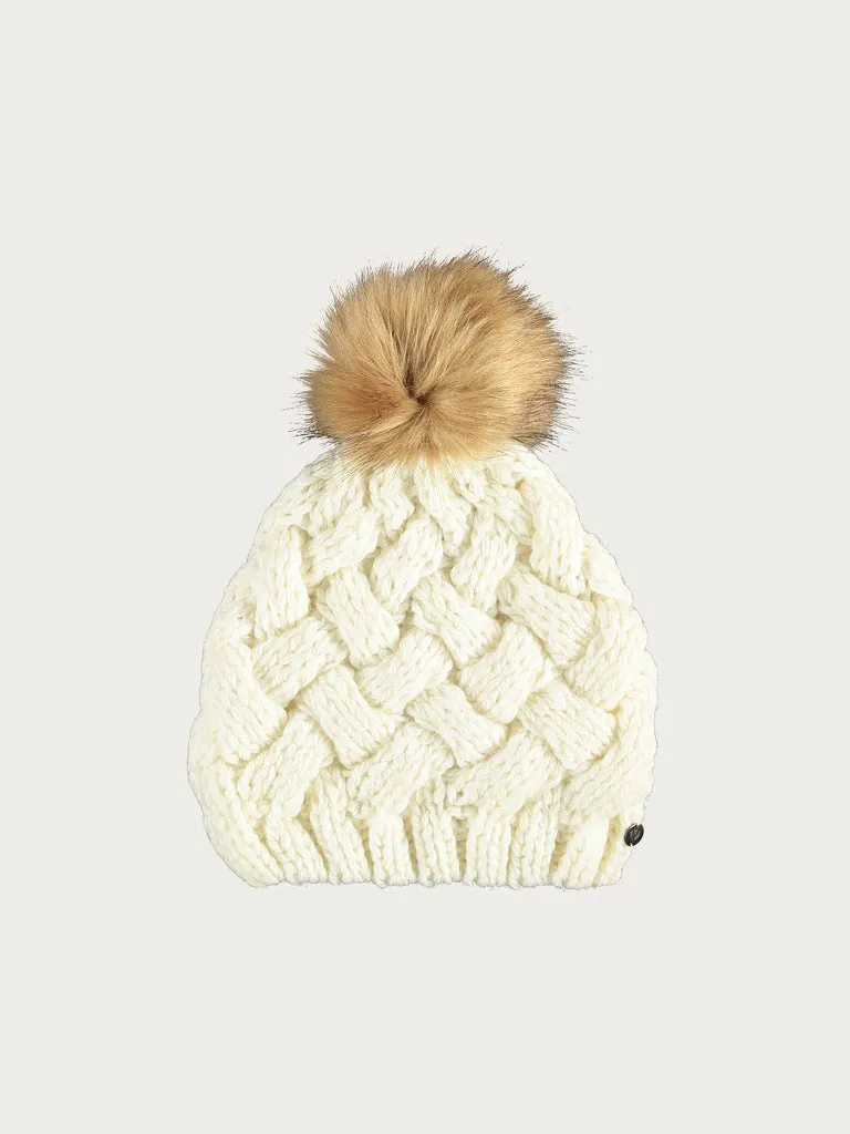 fraas-strickm-tze-wollmischung-mit-kunstfell-bommel image 1