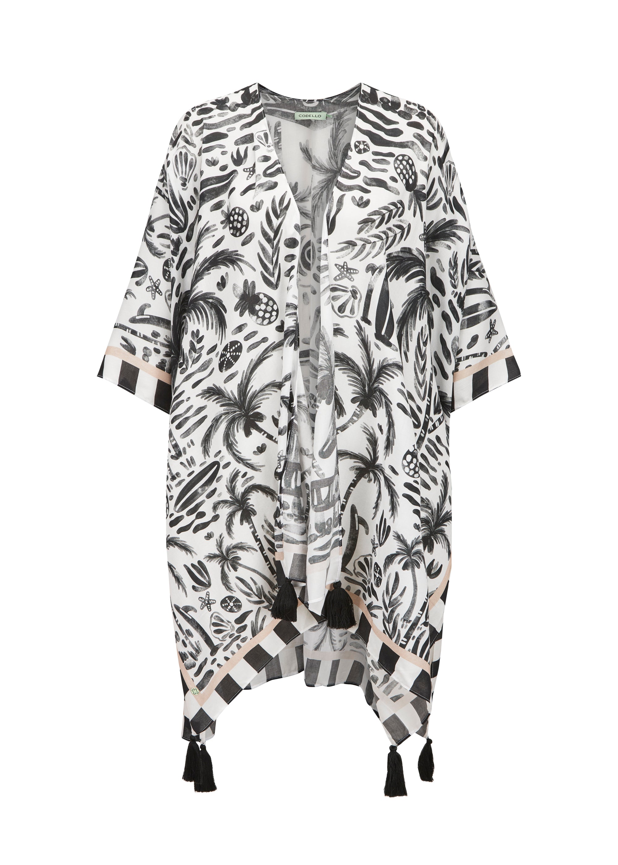 codello-poncho-aus-viskose-mit-strand-motiven-schwarz-wei image 1