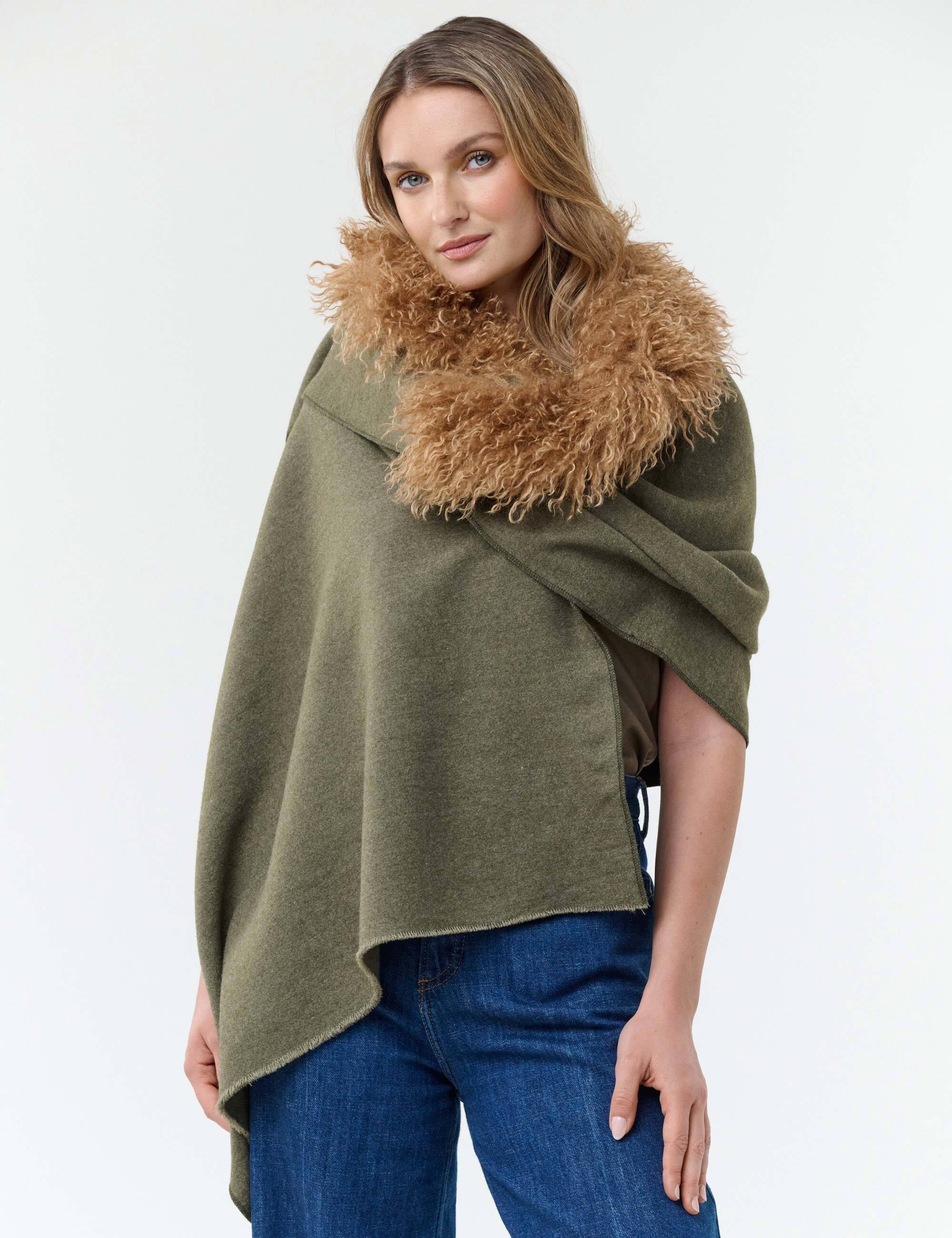 fraas-cashmink-poncho-mit-teddyfell-rand-70x180-cm-damen image 6