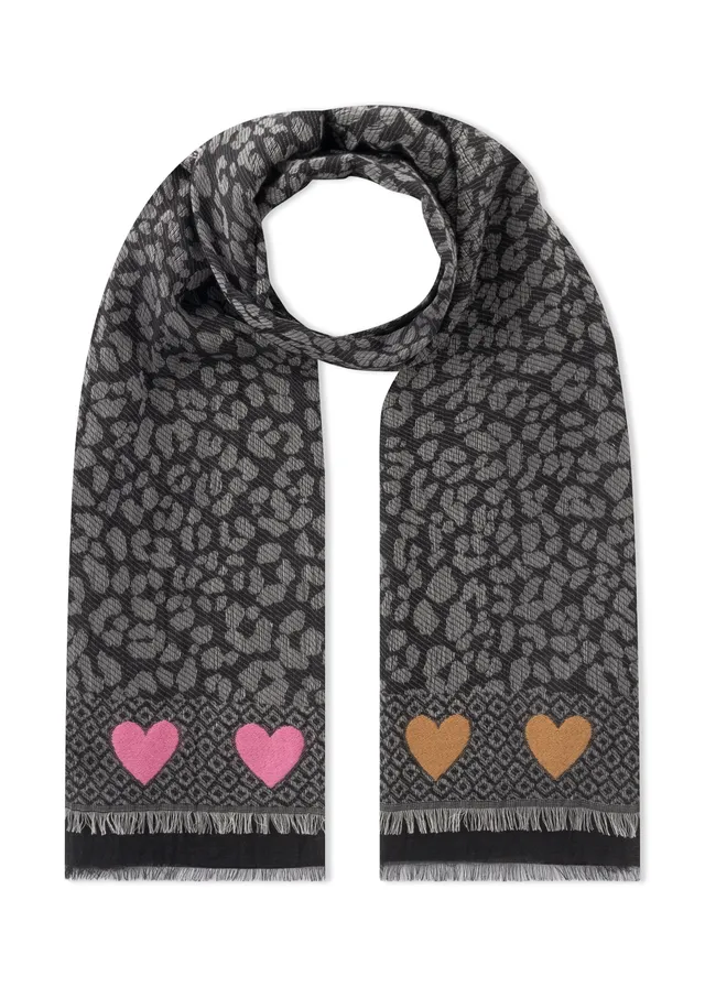 codello-jacquard-schal-baumwoll-mix-leomuster-schwarz-grau-herz image 1