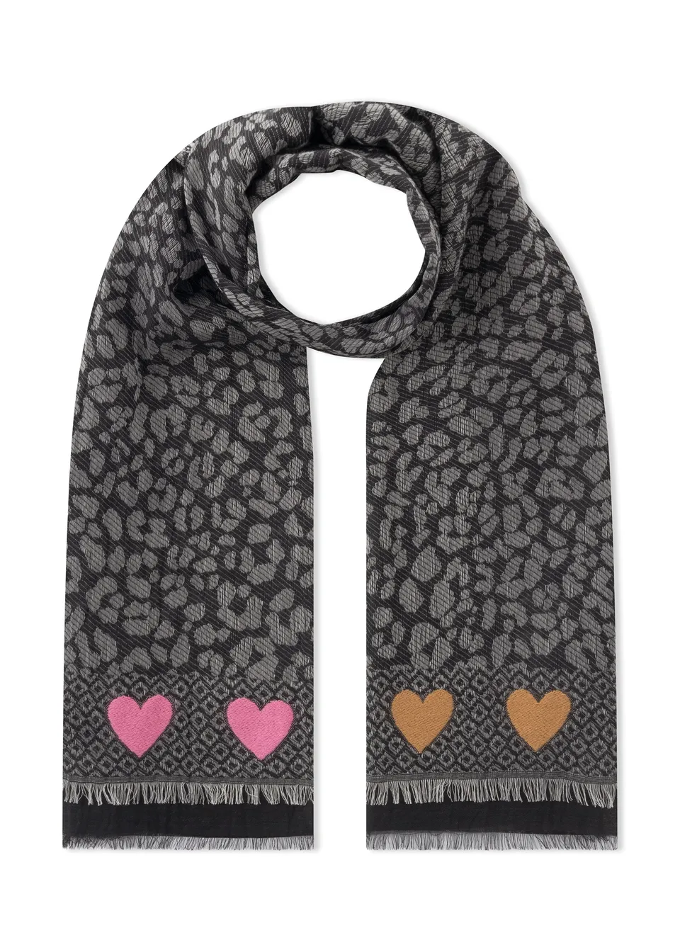 codello-jacquard-schal-baumwoll-mix-leomuster-schwarz-grau-herz image 1