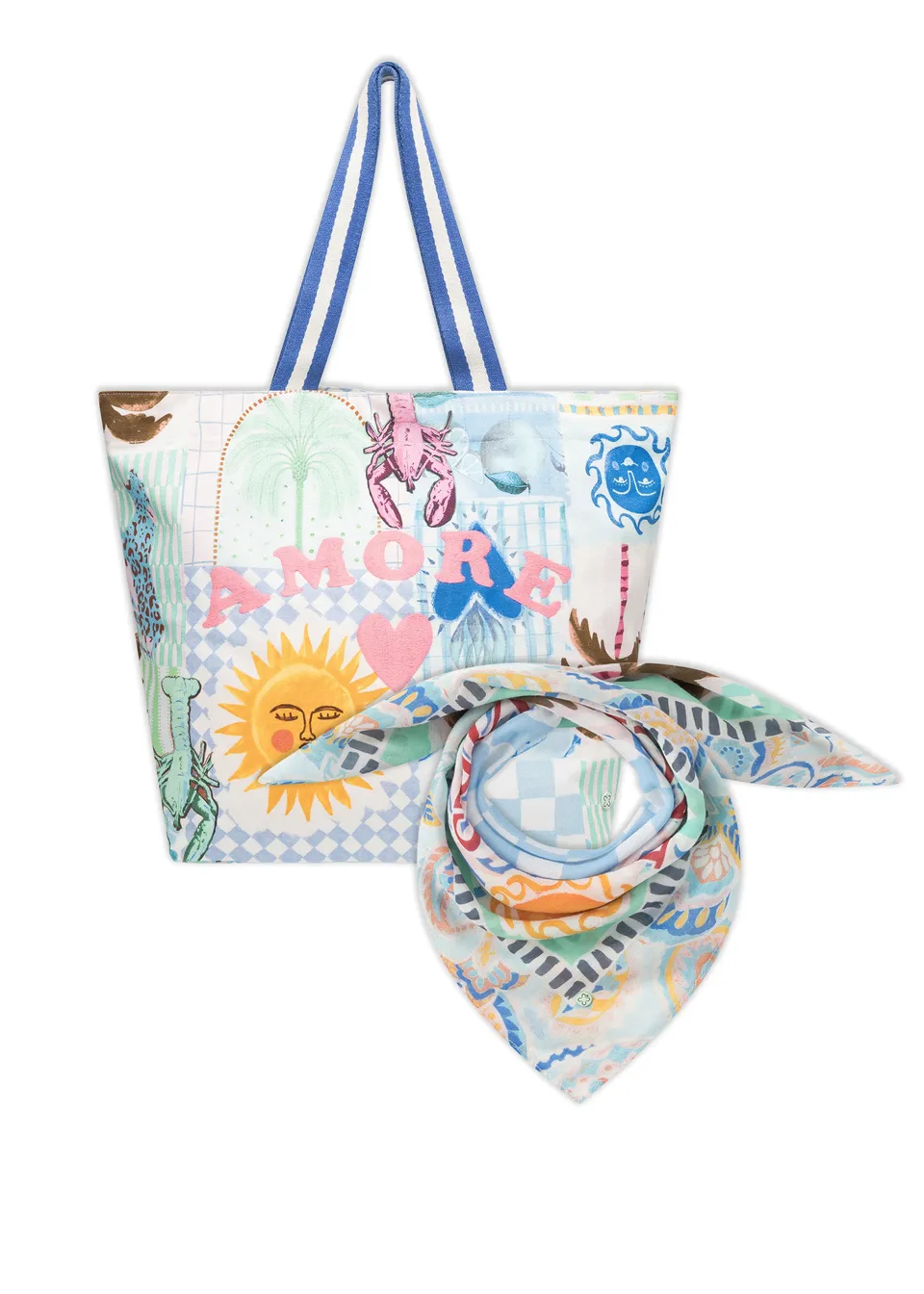 codello-set-aus-shopper-und-tuch-in-blau-canvas-shopper-amore-mit-leichtem-tuch image 1