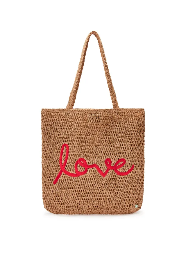 codello-strandtasche-beige-mit-love-stickerei-paper-straw-shopper image 1